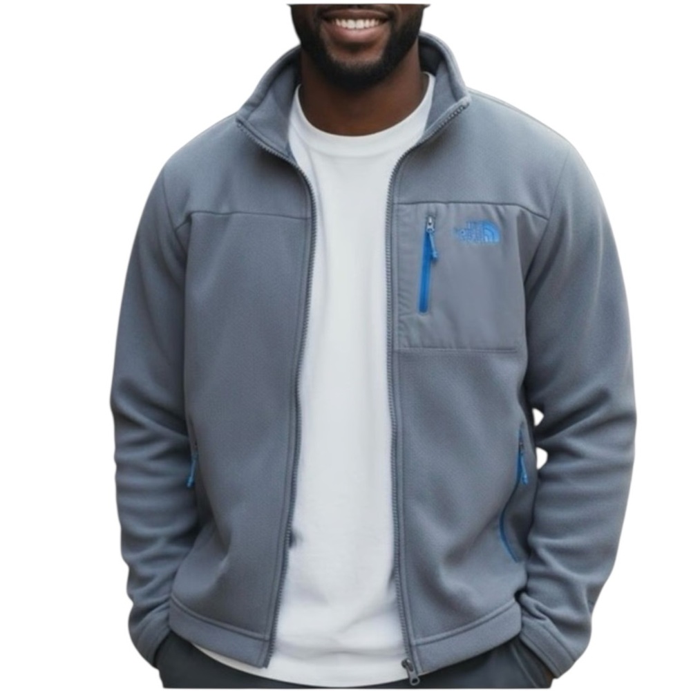 THE NORTH FACE Men's Chimbarazo Gray w/ Blue Trim Fleece Jacket Size XL